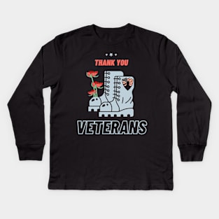 Thank you veterans combat boots poppy flower, Veterans Day Gifts Kids Long Sleeve T-Shirt